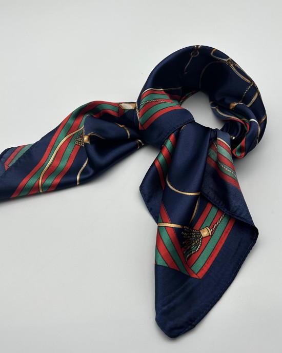 Navy blue vintage silk scarf